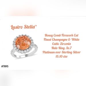 Exquisite! Honeycomb firework cut halo ring, Sz.7, platinum..$34!